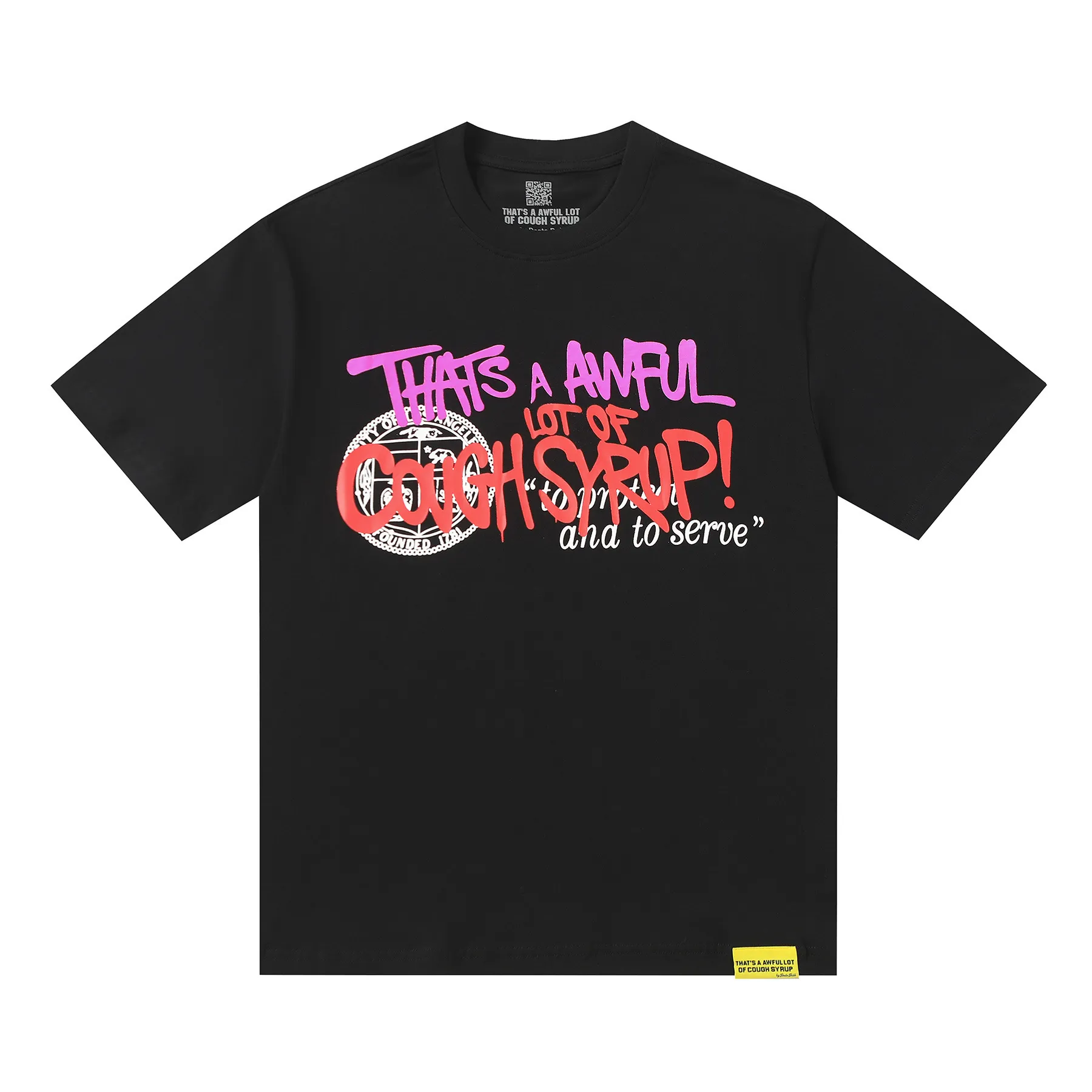 #Black ｜ THAT'S A AWFUL LOT OF COUGH SYRUP In Stock Real shot American simple trendy brand loose casual T-shirt Fabric (fabric): 32 counts Weight combed double yarn pure cotton Sizes (size): S-M L X L Color (colour): Black 👉